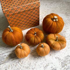 Wool Felted Orange Pumpkin Set - Autumn / Fall / Halloween Decor with Gift Box
